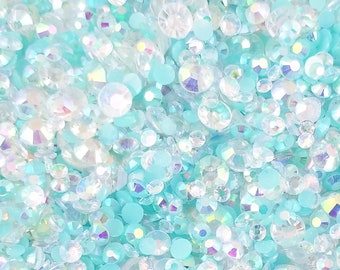 Blue Raspberry Crush Shaker Mix, Flatbacked Round Resin Rhinestone Mix, Acrylic Plastic Flat Backed Glue on Bedazzle Cabochons K119