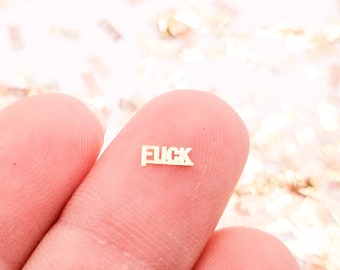 50 Tiny 5mm Gold Toned Metallic Fuck Cabochons, Cute Kawaii Nail Word Cabs, Charm Resin Supplies, Resin add-on #1430