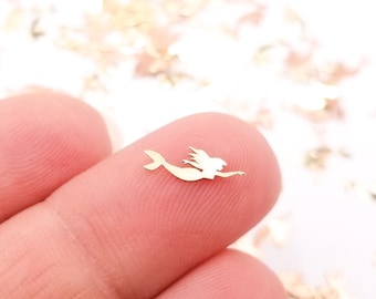 50 diminutos cabujones de sirena metálicos dorados de 10 mm, adorables cabujones de sirena para uñas kawaii, suministros de resina para dijes, complemento de resina n.° 1438