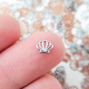 50 Tiny 6mm Silver Toned Metallic Seashell Cabochons, Cute Kawaii Nail Clamshell Cabs, Charm Resin Supplies, Resin add-on #1419