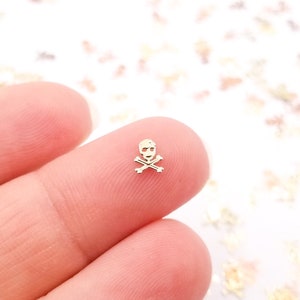 50 Tiny 5mm Gold Toned Metallic Skull and Crossbones Cabochons, Cute Kawaii Pirate Nail Cabs, Charm Resin Supplies, Resin add-on #1443