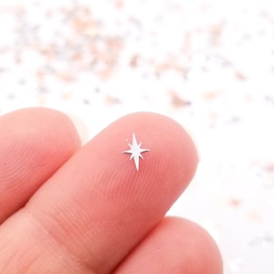 50 Tiny 5mm Silver Toned Metallic Star Cabochons, Cute Kawaii Nail Magic Cabs, Charm Resin Supplies, Resin add-on #1436