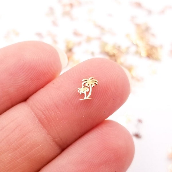 50 Tiny 5mm Gold Toned Metallic Palm Tree Cabochons, Cute Kawaii Beach Nail Cabs, Charm Resin Supplies, Resin add-on #1446
