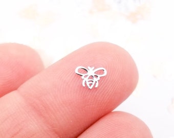 50 Tiny 6mm Silver Toned Honeybee Bee Cabochons, Cute Kawaii Nail Floral Cabs, Nail Art Charm Resin Supplies, Resin add-on #1507