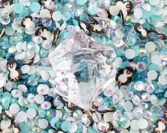 Polar Melt, Holiday Faux Sprinkle Rhinestone Glass Water bead Mix, Resin Rhinestones, 3 Ice Chunks, Fake Sprinkle Mix, Decoden, V175