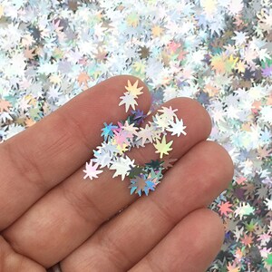 Purpurina holográfica plateada metálica resistente a disolventes con forma de hoja de marihuana, purpurina holográfica 420, purpurina kawaii para agitar, elige tu cantidad, U182