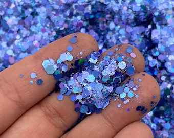 Polvere di folletto blu pervinca forma assortita Glitter resistente ai solventi, scegli la tua quantità, Shaker Mix, Kawaii Glitter F612