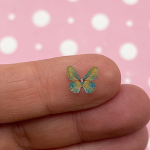 10 Blue and Yellow Flat Backed Resin Nail Butterfly Cabochons, 8mm Tiny Flatbacked Acrylic Plastic Butterfly Cabs, Bug Cabs, #1791
