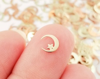 50 Tiny 5mm Gold Toned Metallic Moon and Star Cabochons, Cute Kawaii Nail Cresent Cabs, Charm Resin Supplies, Resin add-on 1727
