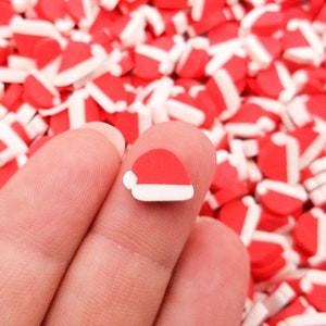 Large Santa's Stocking Cap, Hat Cane Fake Polymer Clay Slice Sprinkles, Holiday Saint Nick Christmas Nail Art Slices, Miniature Santa's  N92