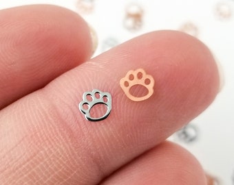 50 Tiny 5mm Silver Toned Metallic Pawprint Cabochons, Cute Kawaii Nail Paw Print Puppy Cat Cabs, Charm Resin Supplies, Resin add-on #1424