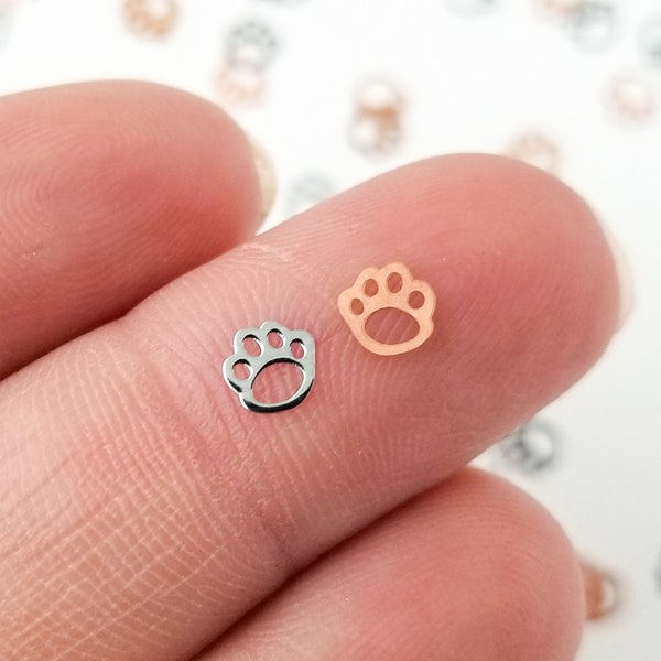 50 Tiny 5mm Silver Toned Metallic Pawprint Cabochons, Cute Kawaii Nail Paw Print Puppy Cat Cabs, Charm Resin Supplies, Resin add-on #1424