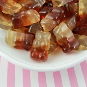 6 cabochons d'ours gommeux au cola, 19 x 11 x 8 mm, résine dure n° 292b