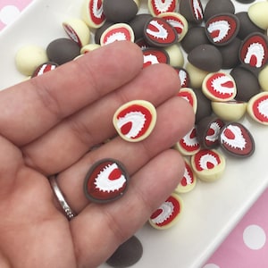 4 Chocolate Covered Flatbacked 11mm Resin Strawberry Cabochons, Flat Backed Acrylic Plastic Fruit Berry Cabs #439a