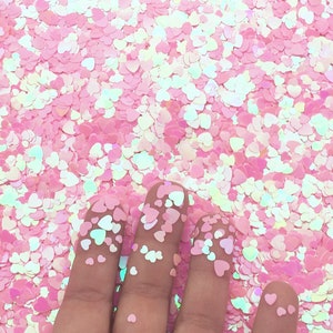 Couleurs assorties multicolores irisées en forme de coeur rose pâle, coeurs pailletés unis, embellissements résine et slime, quantité au choix, T159