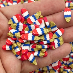 Rebanadas de helado de arcilla polimérica de gran tamaño, con motivos patrióticos en rojo, blanco y azul, rebanadas para decoración de uñas, chispas falsas no comestibles, 4 de julio, M188