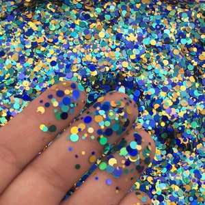 Starry Night Bubble Glitter, Blue Gold Multicolor Iridescent Shift Round Circle Glitter, Nail Art Decoden Shaker Mold & Resin Glitter U221