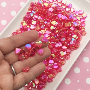 100 felroze magenta iriserende AB hart acryl kunststof kralen, 8 mm kawaii harskralen J67