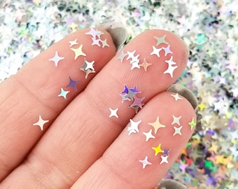 Silver Iridescent Holographic Shift 4 Point Star Glitter, T184