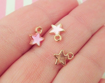 10 Pink Enamel Dangle Small Star Charms, 6mm Gold plated Enamel Star Pendants A135