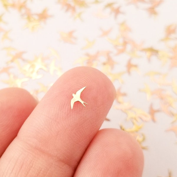 50 Tiny 7mm Gold Toned Metal Bird Cabochons, Sparrow or Lark Cute Kawaii Nail Cabs, Charm Resin Supplies, Resin add-on 1704
