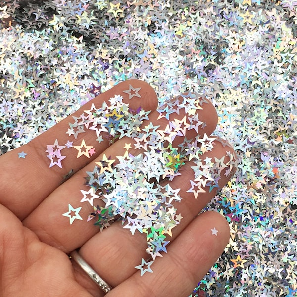 Silver Hologram, Hollow Shift Star Glitter, Holo Glitter, Pick Your Amount, U101