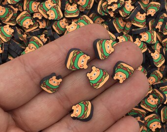 10 mm Kawaii Hamburger Bear NIEJADALNE Posypki do burgerów z gliny polimerowej, zdobienia paznokci, sztuczne miniaturowe jedzenie, M46