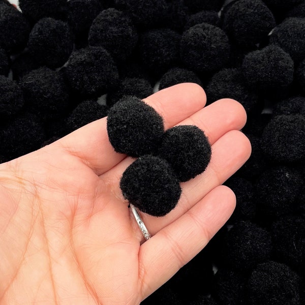 Fifty 25mm Black Mochi Boba Balls Pom Poms, Approx. 50 Pieces for Crafts and Slimes