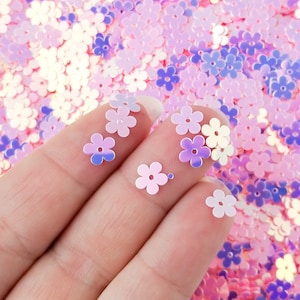 Brillo iridiscente con diseño de flores en azul y rosa, brillo con lentejuelas, brillo para decoración de uñas, decoración, brillo con diseño de flores, elige la cantidad, T120