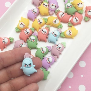 6 Cabochões de Pássaros de Resina de Rabanete Kawaii Pastel com Fundo Plano, Ótimos para Slime de Joias, Cabochões de Páscoa de Plástico Acrílico com Fundo Plano para Decoden 525a