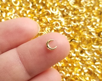 50 Tiny 5mm Gold Toned Metal Moon Cabochons, Cute Kawaii Nail Crescent Moon Cabs, Nail Art Charm Resin Supplies, Resin add-on #1466