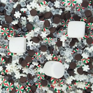 Candy Cane Hot Chocolate Sprinkle Mix w/ 3 Faux Marshmallows, 30 grams, Polymer Clay Fake Sprinkles, Decoden Jimmies V115