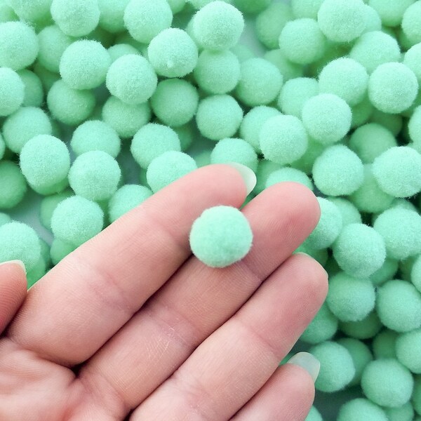 Fifty 15mm Mint Green Mochi Balls, Pom Poms, Approx. 50 Pieces PomPoms for Crafts and Slimes