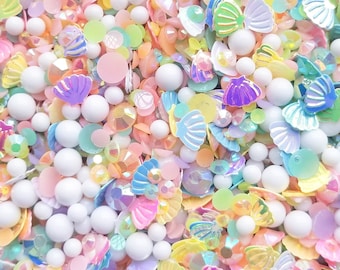 Zeebrandnetel, zeemeerminkaviaarparelsteenmix met schelpglitters, harsstrassteentjes, imitatieparels strooimix, glittermix, Decoden, K162