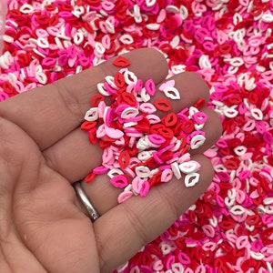 Valentines Day Red, Pink White Lip Polymer Clay Non Edible Sprinkles, Fake Polymer Clay Sprinkles, Girly Fashionista Smile Lipstick V11