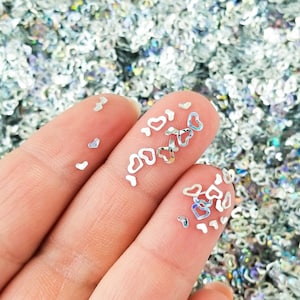 Metallic zilveren holografische holle hartglitter, holohartglitter, kies je hoeveelheid: U139