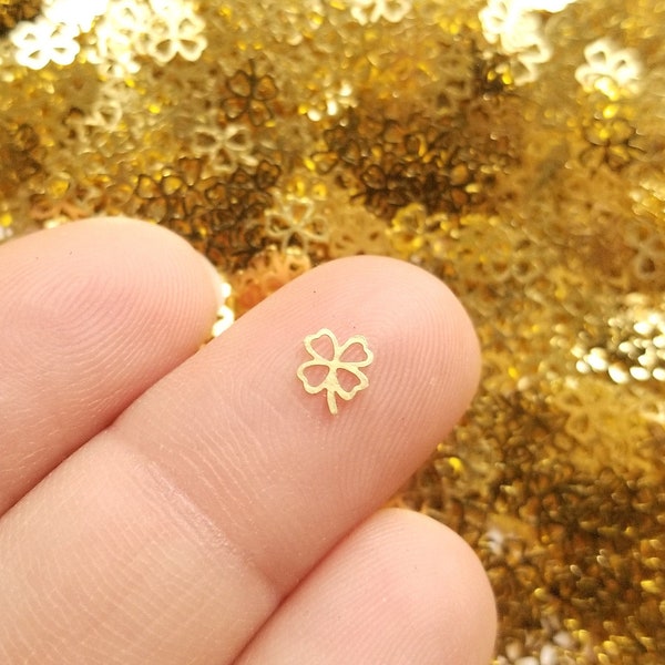 50 Tiny 5mm Gold Toned Metal Four Leaf Clover Cabochons, Cute Kawaii Nail Shamrock Cabs, Charm Resin Supplies, Resin add-on #1462