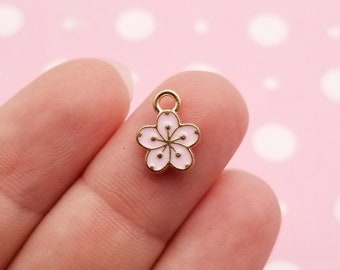 7 Small Baby Pink Enamel Cherry Blossom Sakura Flower