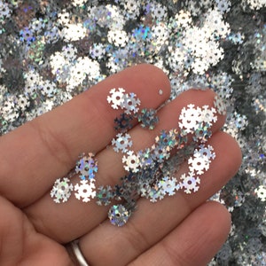 Silver Hologram Holo Winter 6mm Snowflake Christmas Glitter, Xmas Nail Art Deco Holiday Glitter, X-mas Tumbler Shaker Fill, F778