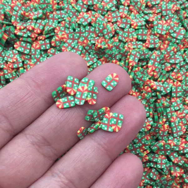Small Red and Green Christmas Present Slice Polymer Clay Fake Sprinkles, Fimo Slice Mix,  N109