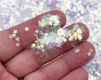 Clear Artic White Iridescent Shift 4mm Star Solvent Safe Nail Polish Polyester Glitter, #U53