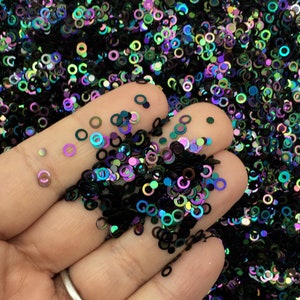 AB Black Round Circle Hollow Donut Bubble Glitter, Resin and Slime Embellishment Supplies, Table Scatter, Pick Your Amount, U210