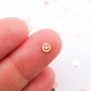 50 Tiny 4mm Gold Toned Smiley Face Cabochons, Cute Kawaii Smiley Emoji Nail Cabs, Nail Art Charm Resin Supplies, Resin add-on #1515