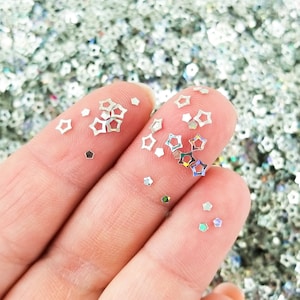 Zilveren holografische holle sterglitter, kies je bedrag #U114