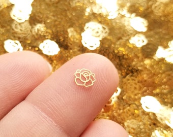 50 Tiny 5mm Gold Toned Rose Cabochons, Cute Kawaii Nail Plant Cabs, Nail Art Charm Resin Supplies, Resin add-on #1476