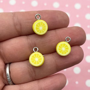 10 Clay Lemon Citrus Slice Pendant, Cute Fruit Charms, 726a