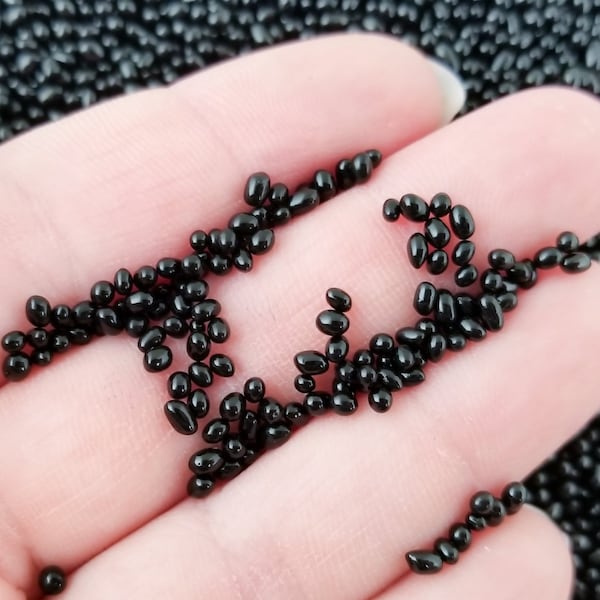 Black Glass Assorted Microbeads, Multisize No Hole Seed Beads Sprinkle Toppings, Pick Your Amount, P276