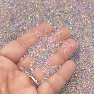 AB Microbilles RONDES assorties, pastel multicolore, irisé, verre transparent, 0,5 à 2,5 mm de diamètre, saupoudrer les garnitures, choisissez votre quantité, G177