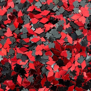 Paillettes de poker métalliques noires et rouges, Paillettes de cartes à jouer, Paillettes Shaker Kawaii, Alice au pays des merveilles Choisissez votre montant, T108