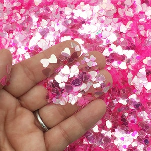 Transparent Pink Multisize Mixed Heart Glitter, Resin and Slime Embellishment, Pick your Amount, T174 image 1